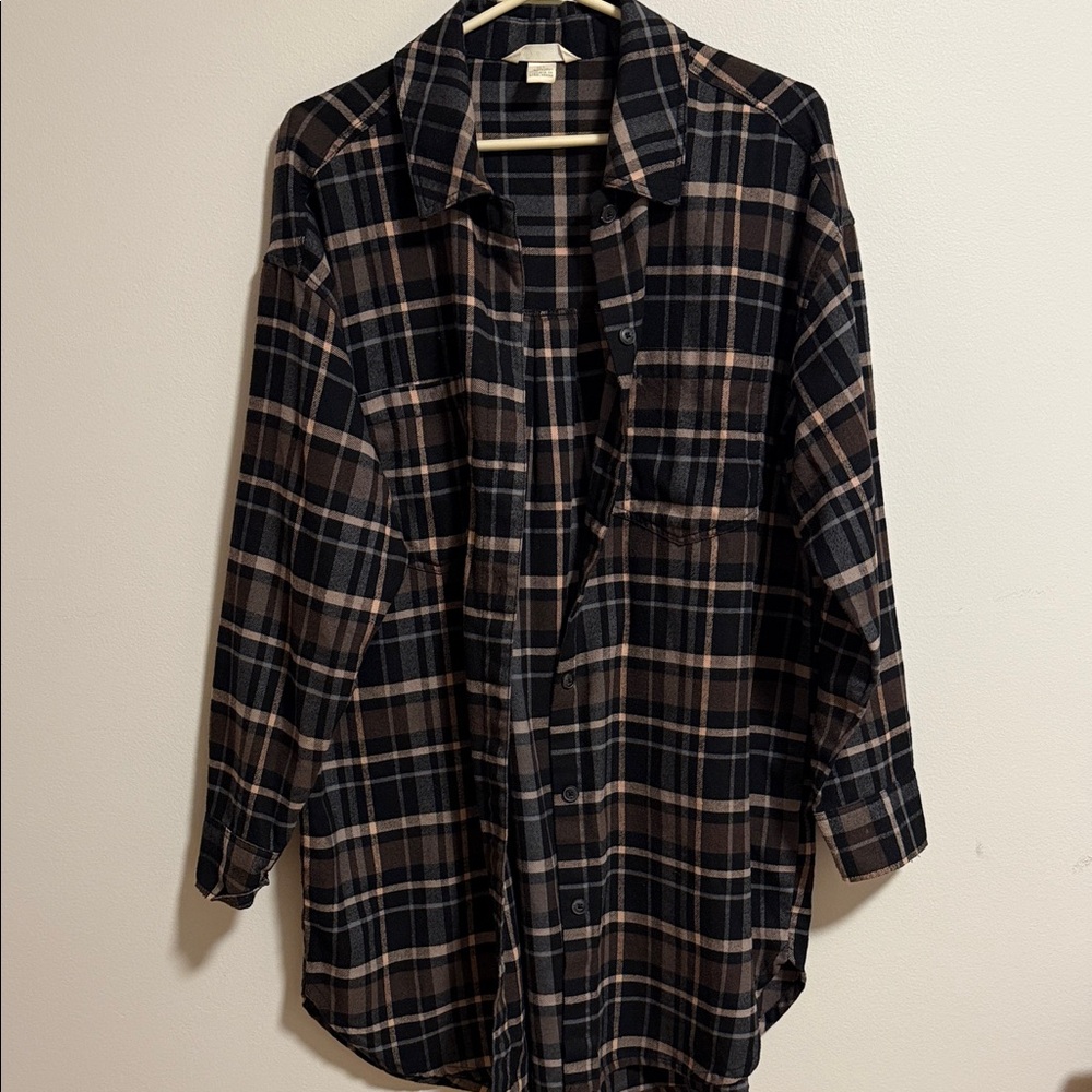 Oversized Black and Brown Plaid Shirt